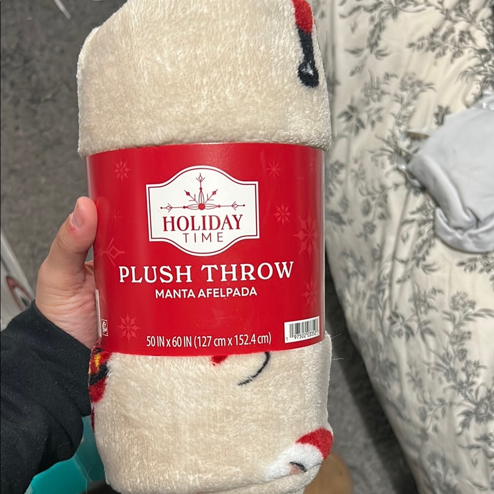 Holiday Time Cream and Red Plush Throw Blanket